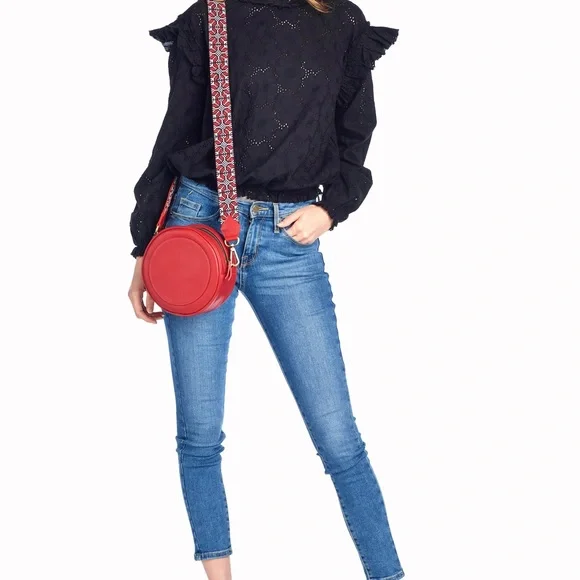 New! 🎈🎈🎈🎈🎈🇺🇸- Red leather bag with Palestinian embroidery strap